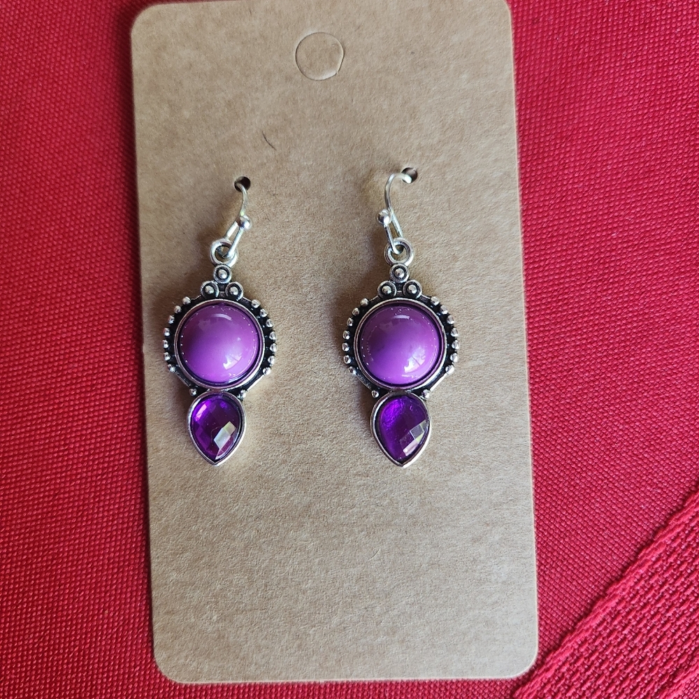 Purple and Silver Drop Earrings